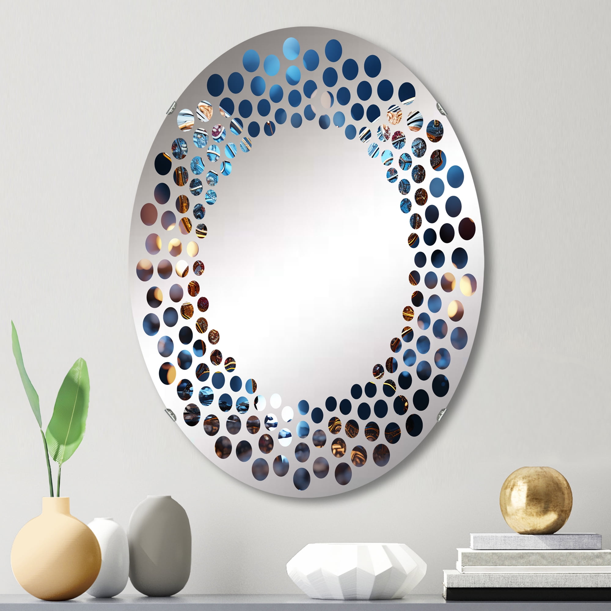 Designart "Butterfly Aquatic Azure" Animals Butterfly Polka Dot Round