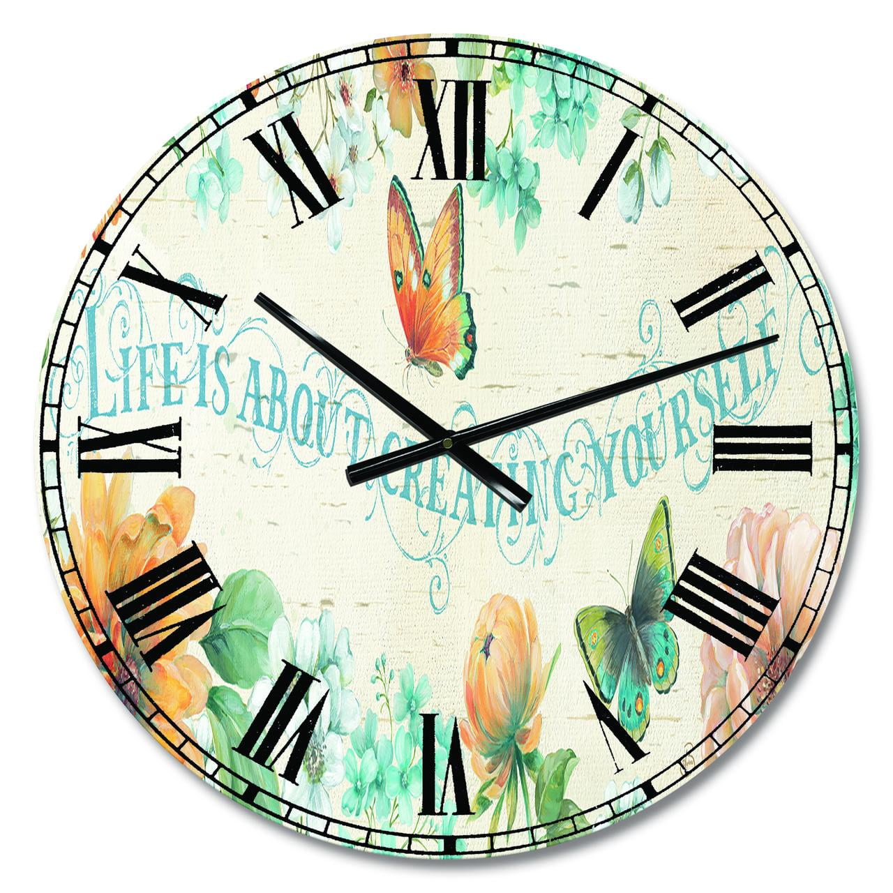 Designart 'Butterfly Bloom lovely Quote' Farmhouse Wall Clock