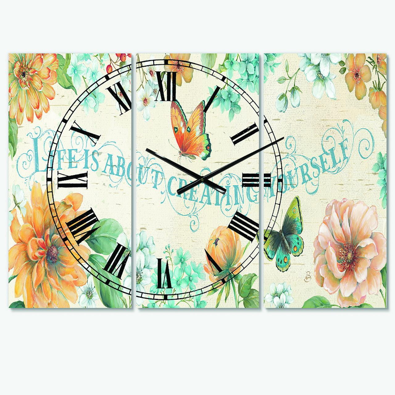 Designart 'Butterfly Bloom lovely Quote' Farmhouse Wall Clock
