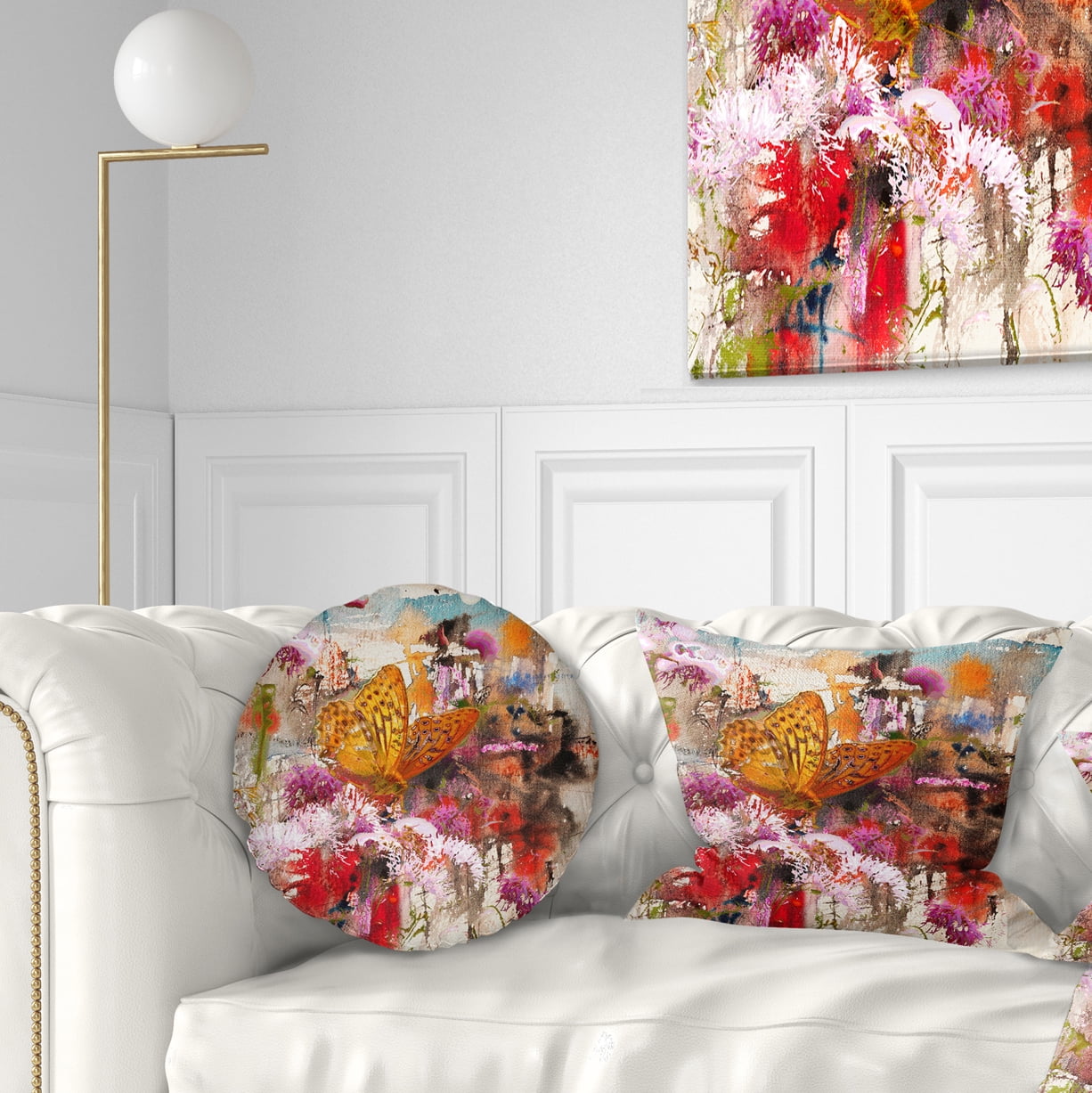 Designart Butterfly Drinking Honey - Floral Throw Pillow - 12x20