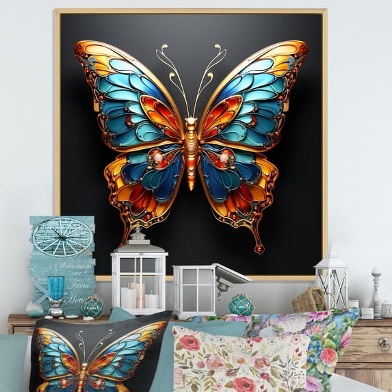 Designart "Butterfly Expressive Liberation I" Animals Butterfly Floater Framed Wall Art Prints