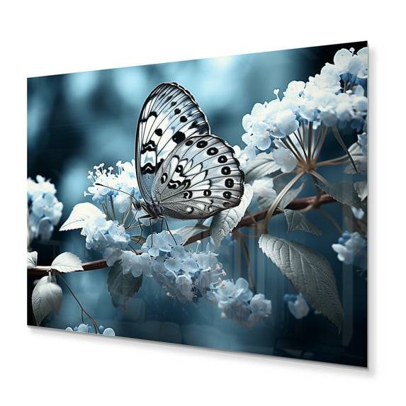 Designart "Butterfly Haven Blue Black II" Animals Metal Art Living Room