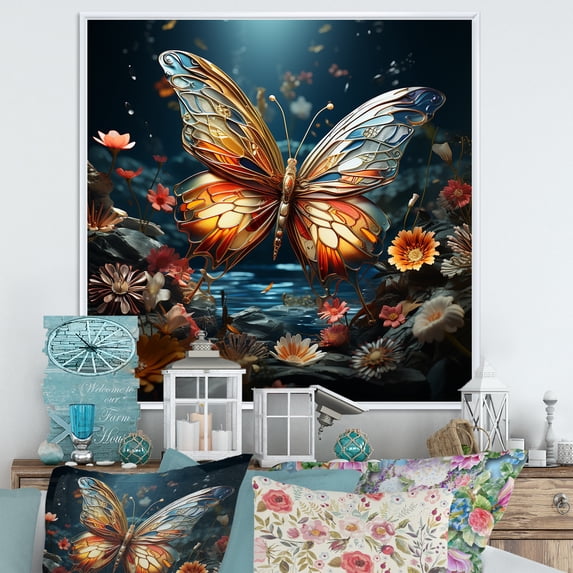 Designart "Butterfly Imaginative Journey" Animals Butterfly Floater Framed Wall Art Living Room