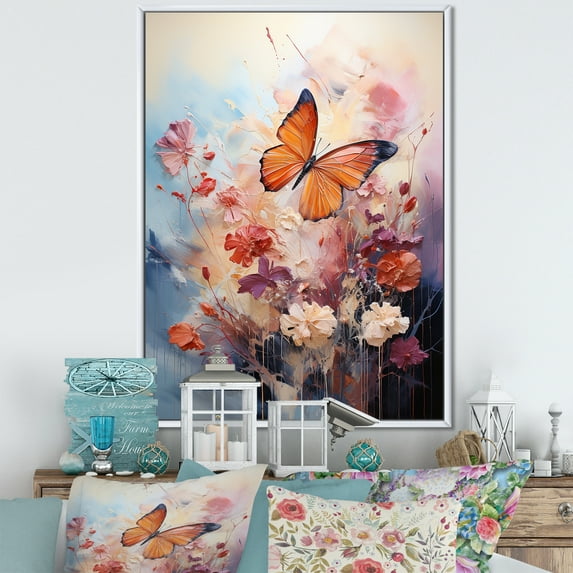Designart "Butterfly Playful Soar Cluster" Animals Butterfly Floater Framed Wall Decor