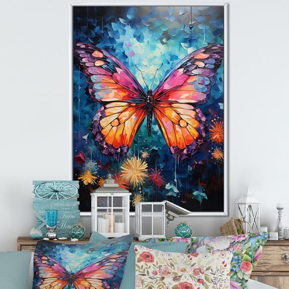 Designart "Butterfly Wild Color Flit I" Animals Butterfly Floater Framed Wall Decor