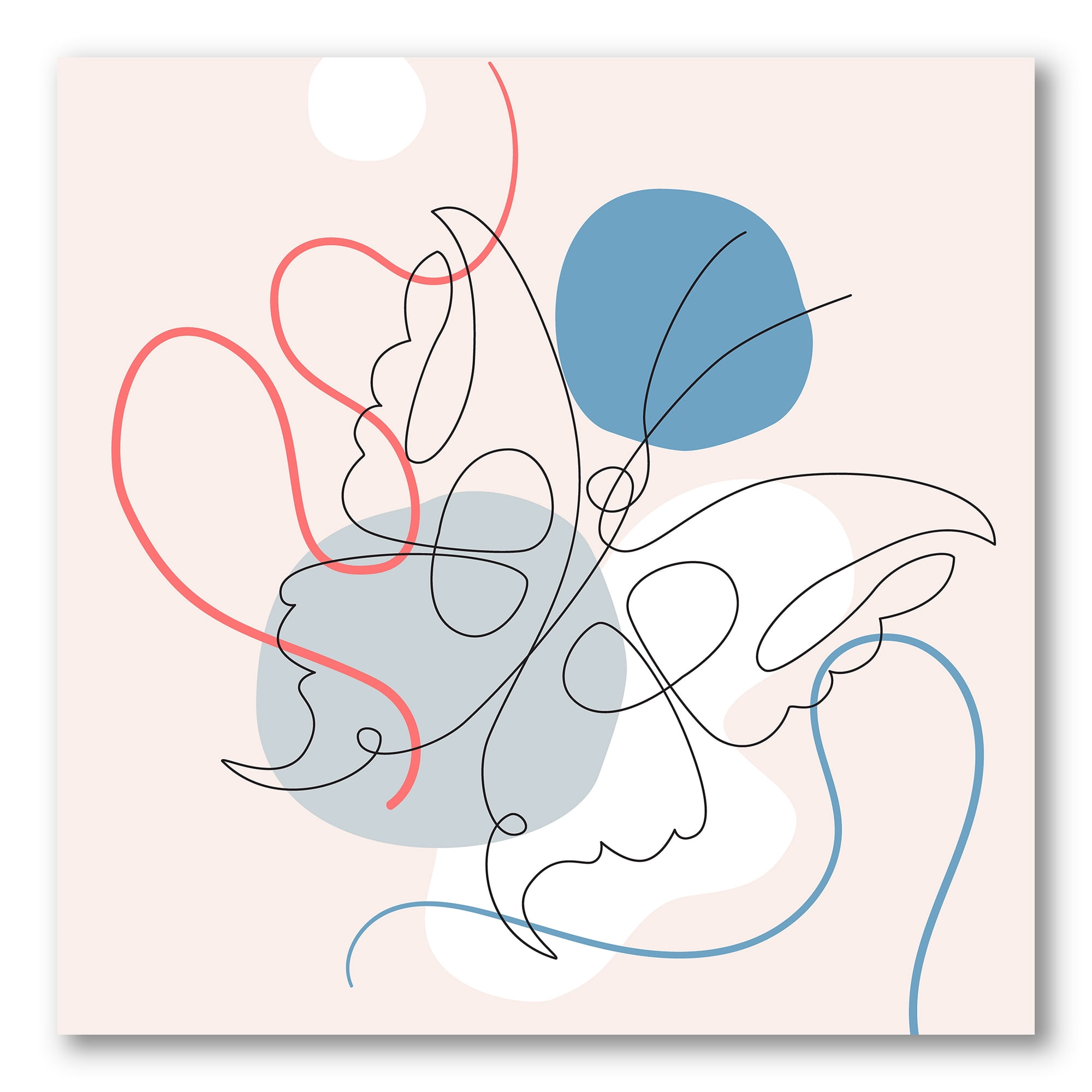 Designart ' Butterfly With One Line Drawing On Cubism Shapes I ' Modern Canvas Wall Art Print