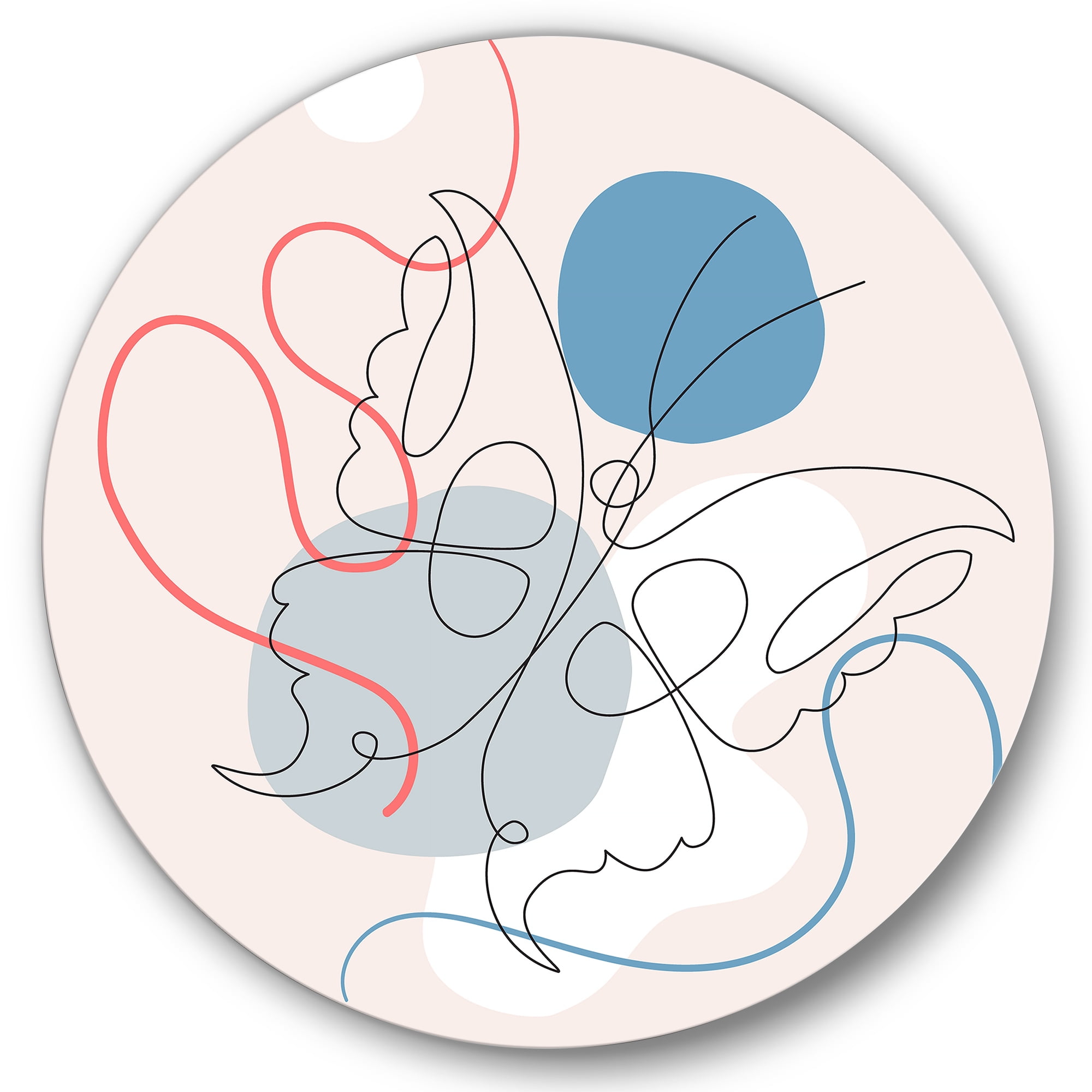 Designart 'Butterfly With One Line Drawing On Cubism Shapes I' Modern Circle Metal Wall Art 23x23 - Disc of 23