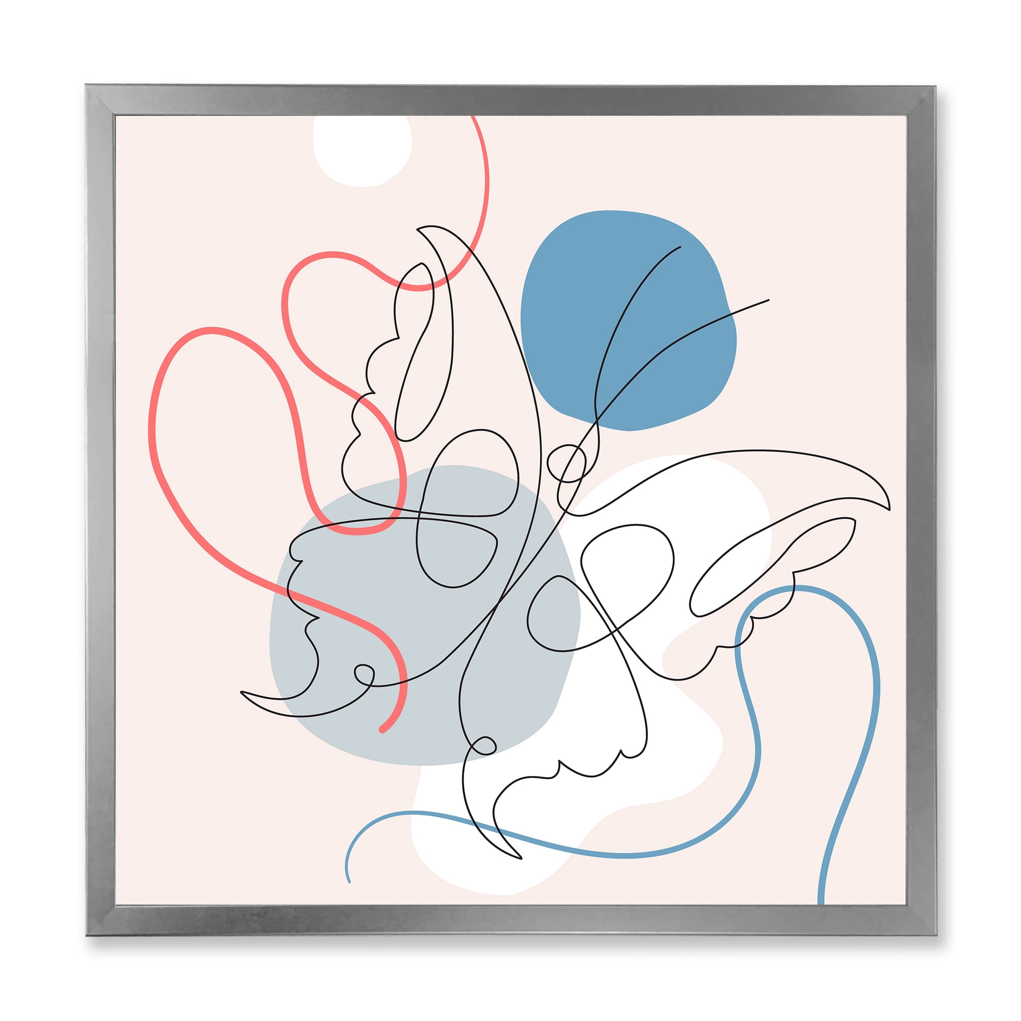 Designart 'Butterfly With One Line Drawing On Cubism Shapes I' Modern Framed Art Print