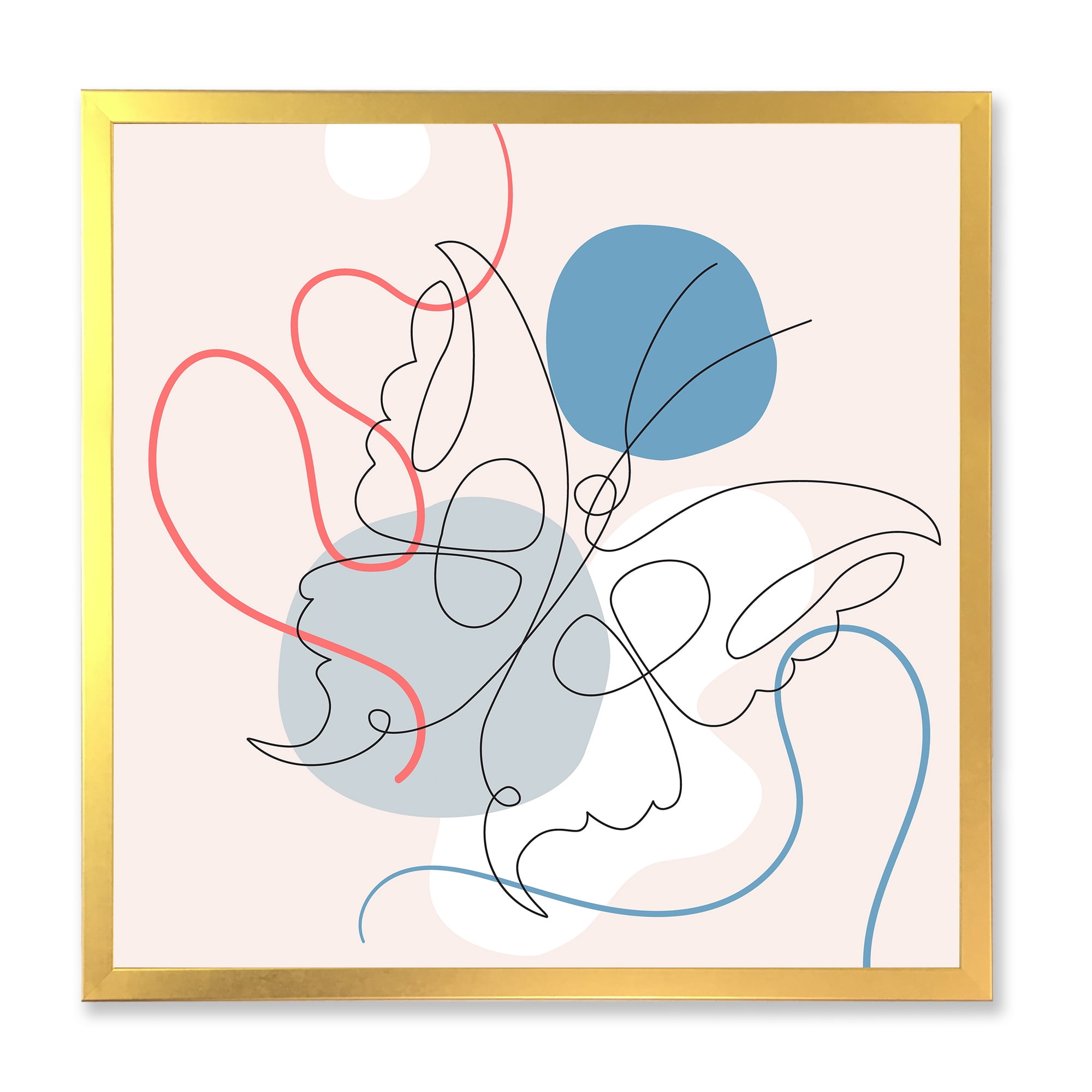 Designart 'Butterfly With One Line Drawing On Cubism Shapes I' Modern Framed Art Print