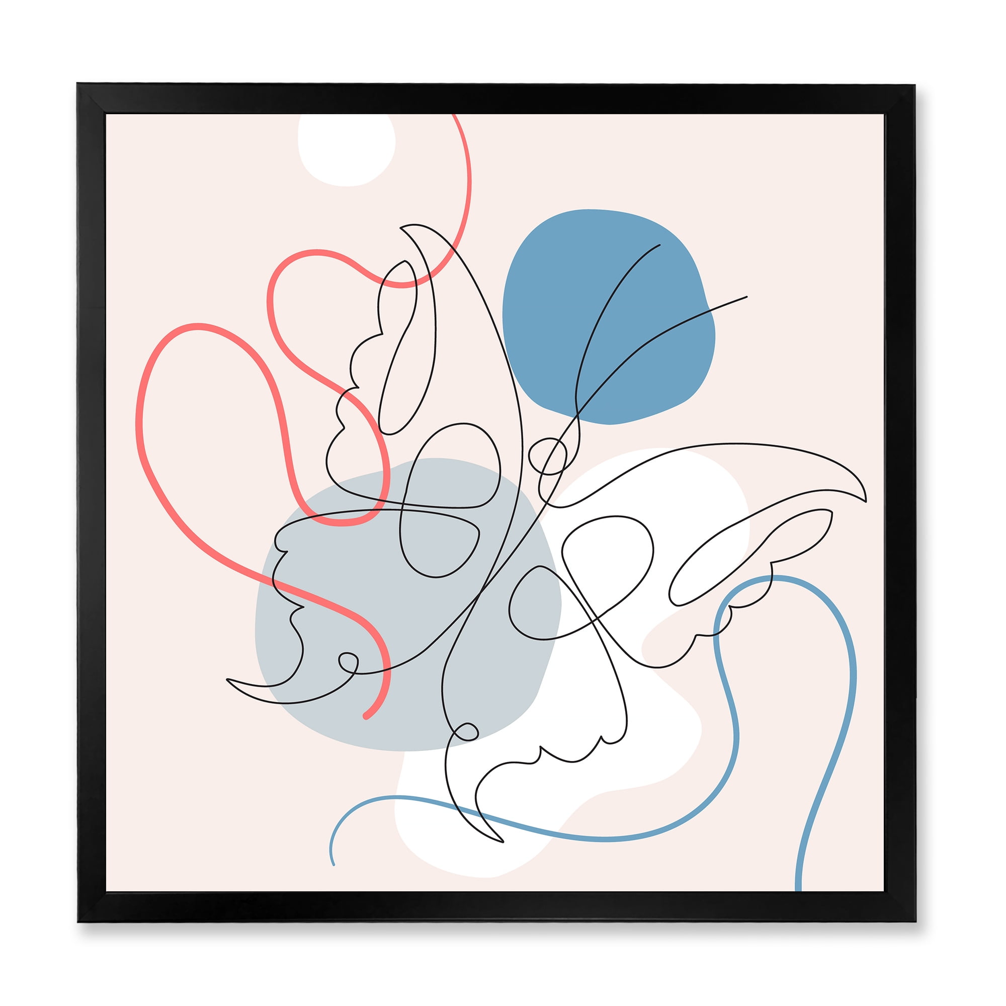 Designart 'Butterfly With One Line Drawing On Cubism Shapes I' Modern Framed Art Print