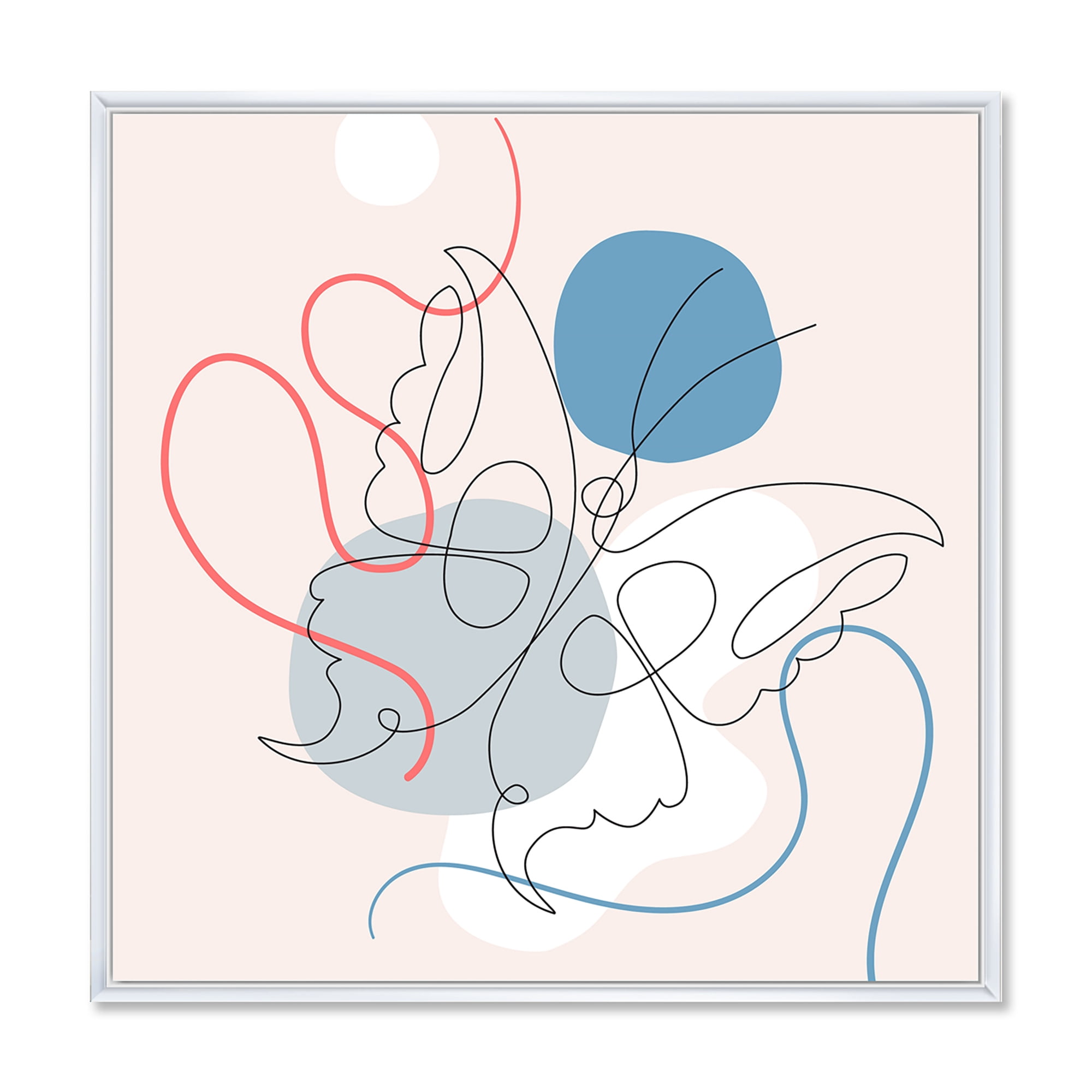 Designart 'Butterfly With One Line Drawing On Cubism Shapes I' Modern Framed Canvas Wall Art Print
