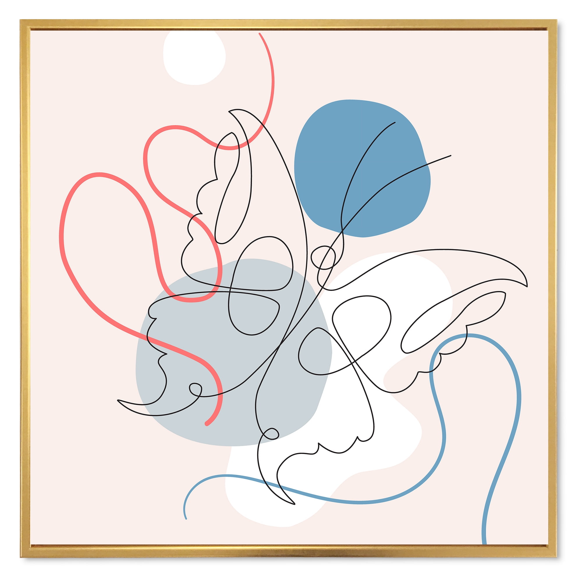 Designart 'Butterfly With One Line Drawing On Cubism Shapes I' Modern Framed Canvas Wall Art Print