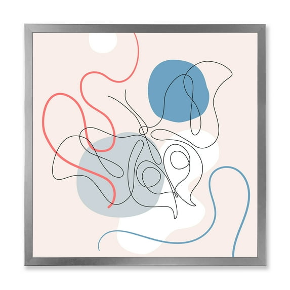 Designart 'Butterfly With One Line Drawing On Cubism Shapes II' Modern Framed Art Print