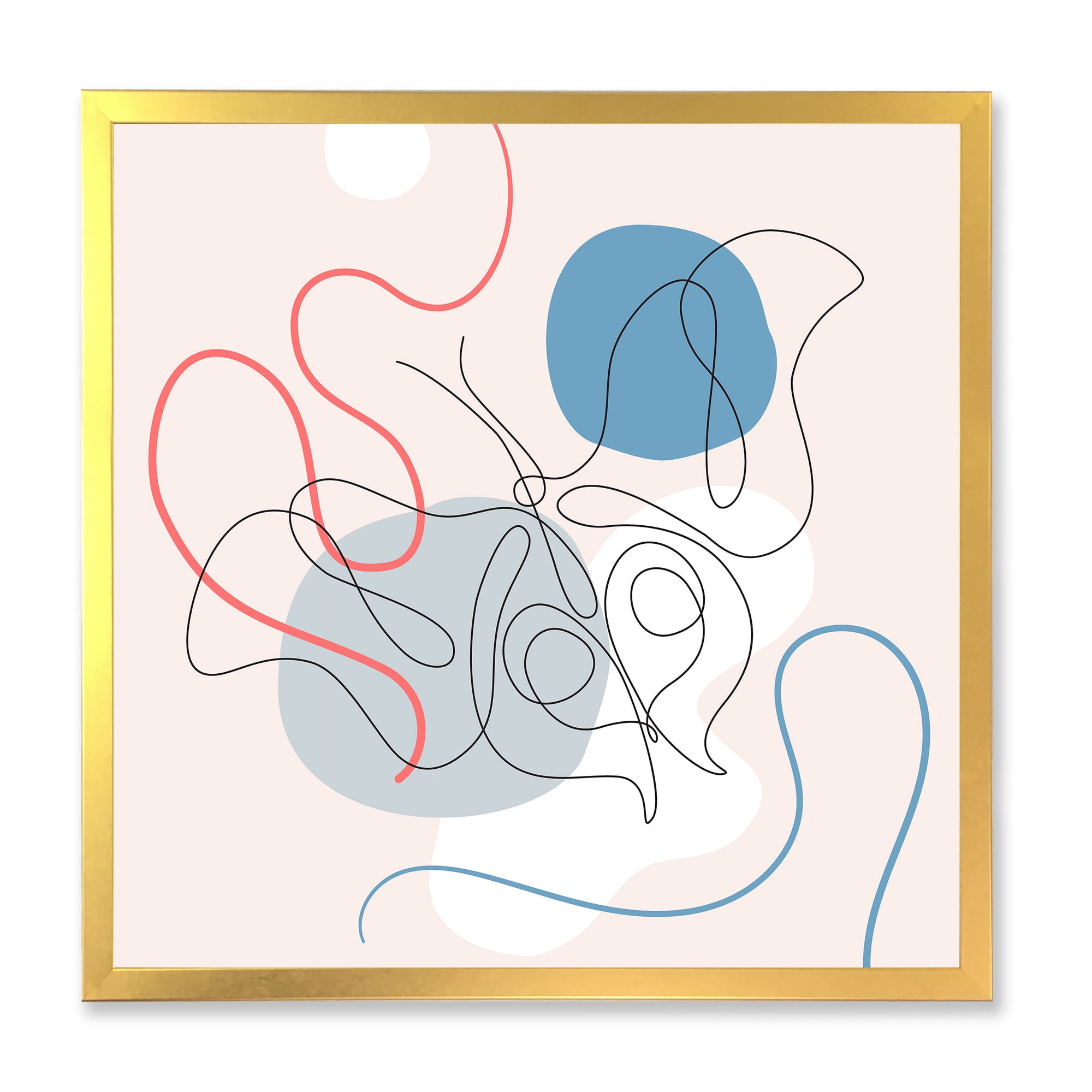 Designart 'Butterfly With One Line Drawing On Cubism Shapes II' Modern Framed Art Print