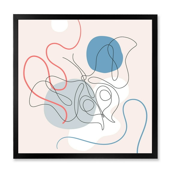 Designart 'Butterfly With One Line Drawing On Cubism Shapes II' Modern Framed Art Print