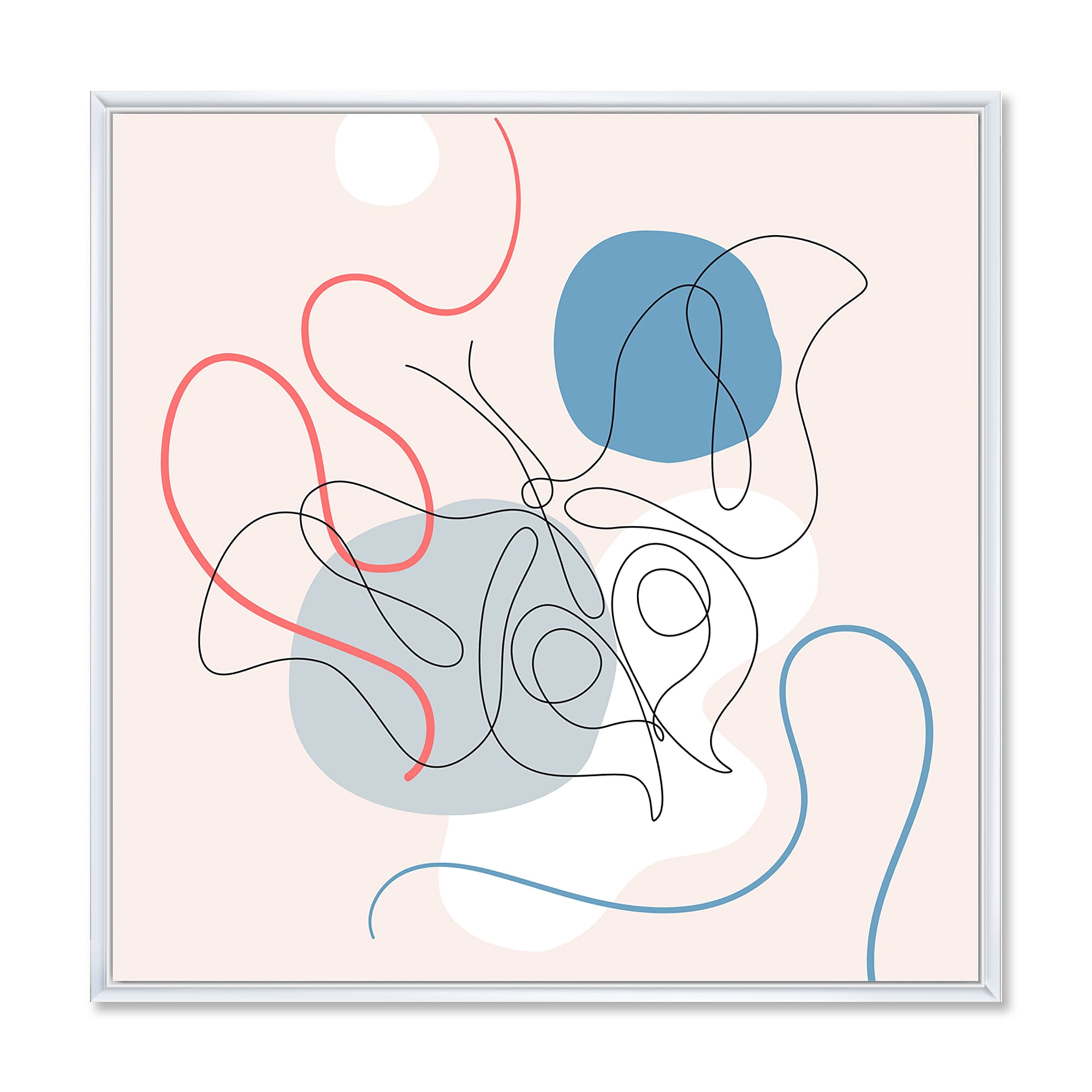 Designart 'Butterfly With One Line Drawing On Cubism Shapes II' Modern Framed Canvas Wall Art Print