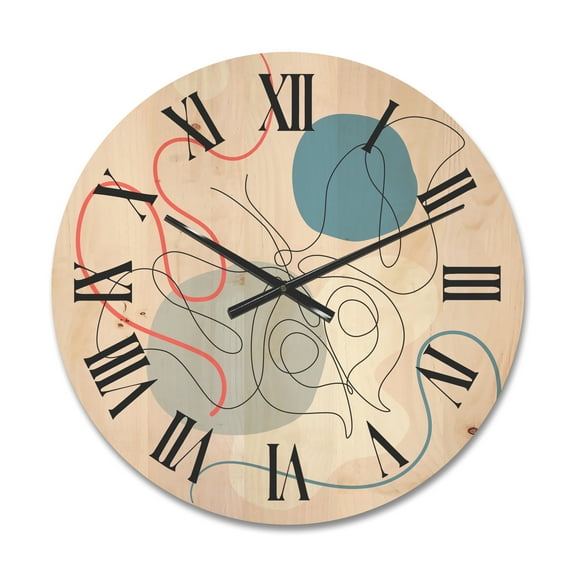 Designart 'Butterfly With One Line Drawing On Cubism Shapes II' Modern Wood Wall Clock