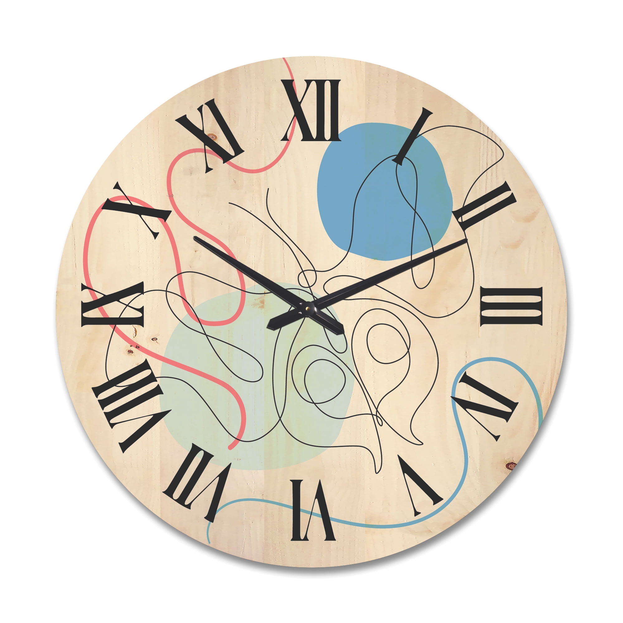 Designart 'Butterfly With One Line Drawing On Cubism Shapes II' Modern Wood Wall Clock