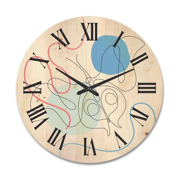 Designart 'Butterfly With One Line Drawing On Cubism Shapes II' Modern Wood Wall Clock