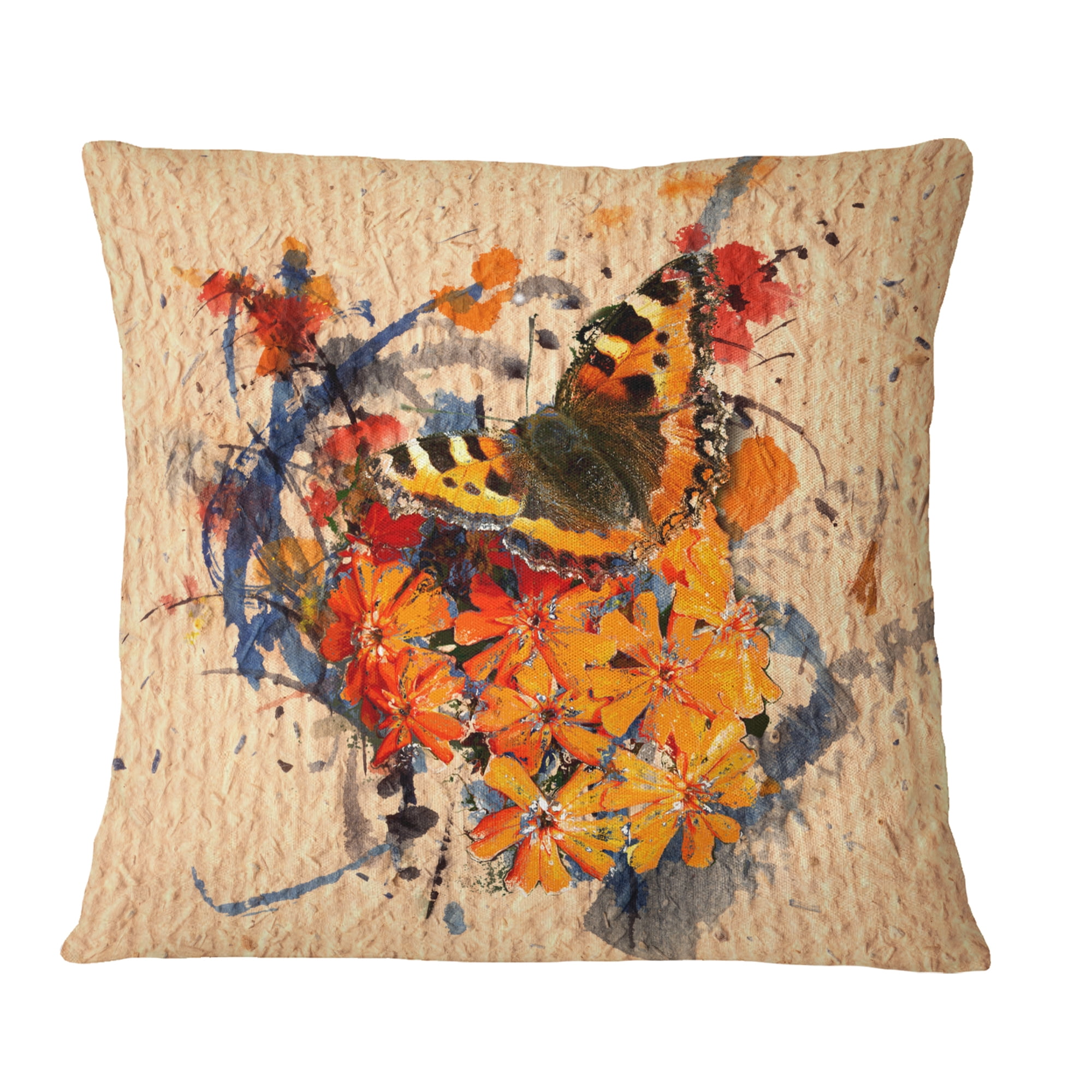 Designart Butterfly and Abstract Art on Paper - Floral Throw Pillow - 18x18