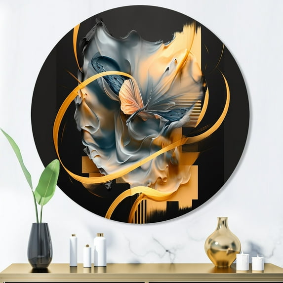 Designart "Butterfly in Abstraction" Abstract Metal Round Wall Art