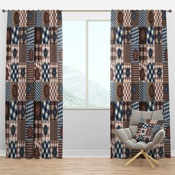Designart 'Buttons Collage On Squared Patchwork' Traditional Blackout Curtain Panel