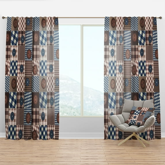 Designart 'Buttons Collage On Squared Patchwork' Traditional Curtain Panel