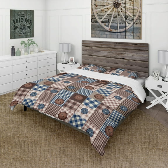 Designart 'Buttons on Squared Patchwork' Abstract Duvet Cover Set