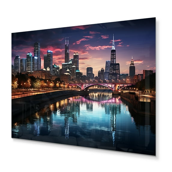 Designart "By Night Chicago Cityscape art painting IV" Chicago Metal Art Print