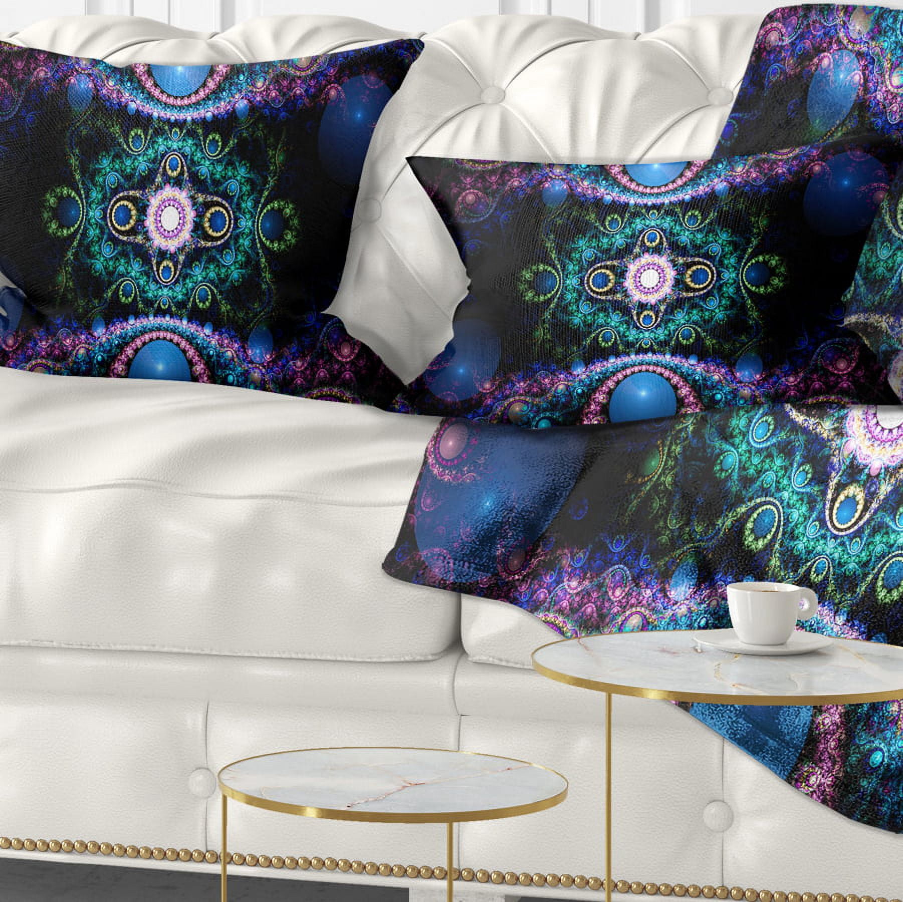 Designart Cabalistic Blue Fractal Pattern - Abstract Throw Pillow - 12x20