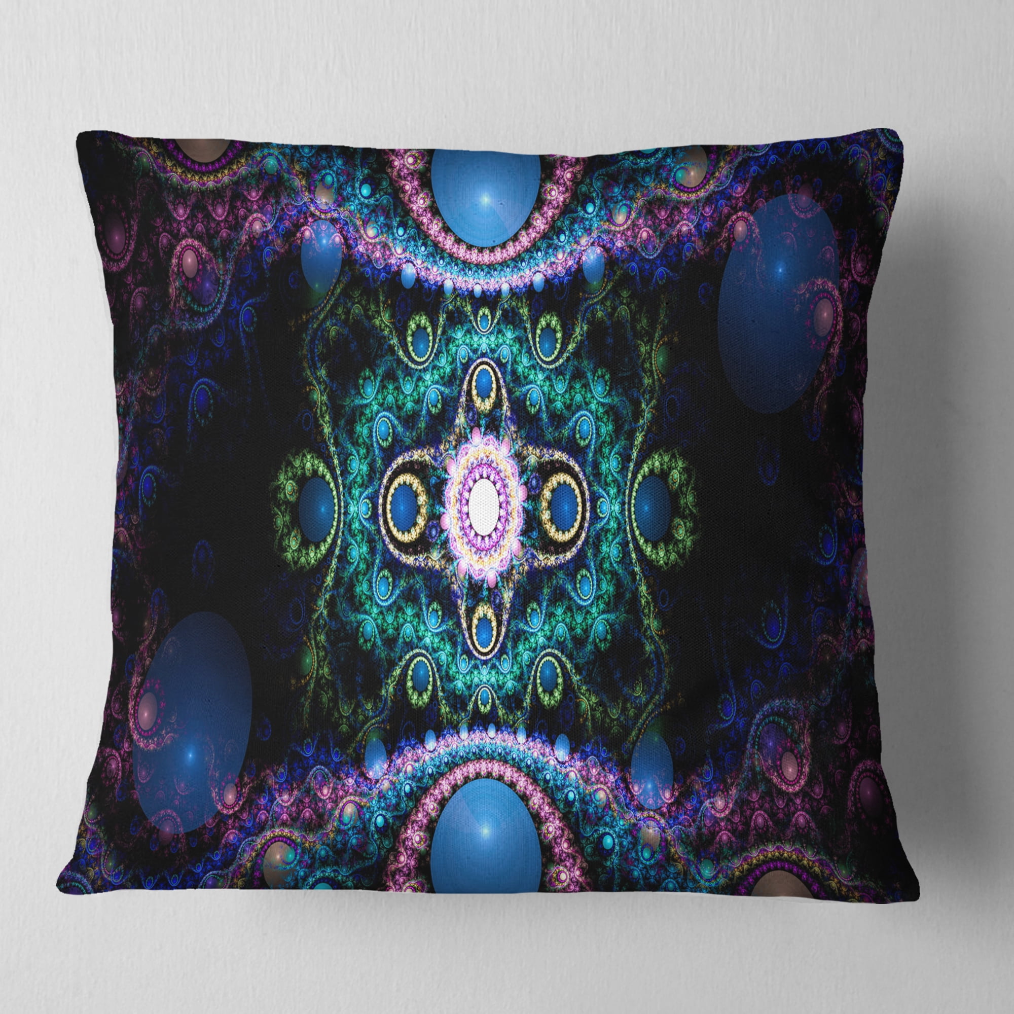 Designart Cabalistic Blue Fractal Pattern - Abstract Throw Pillow - 16x16