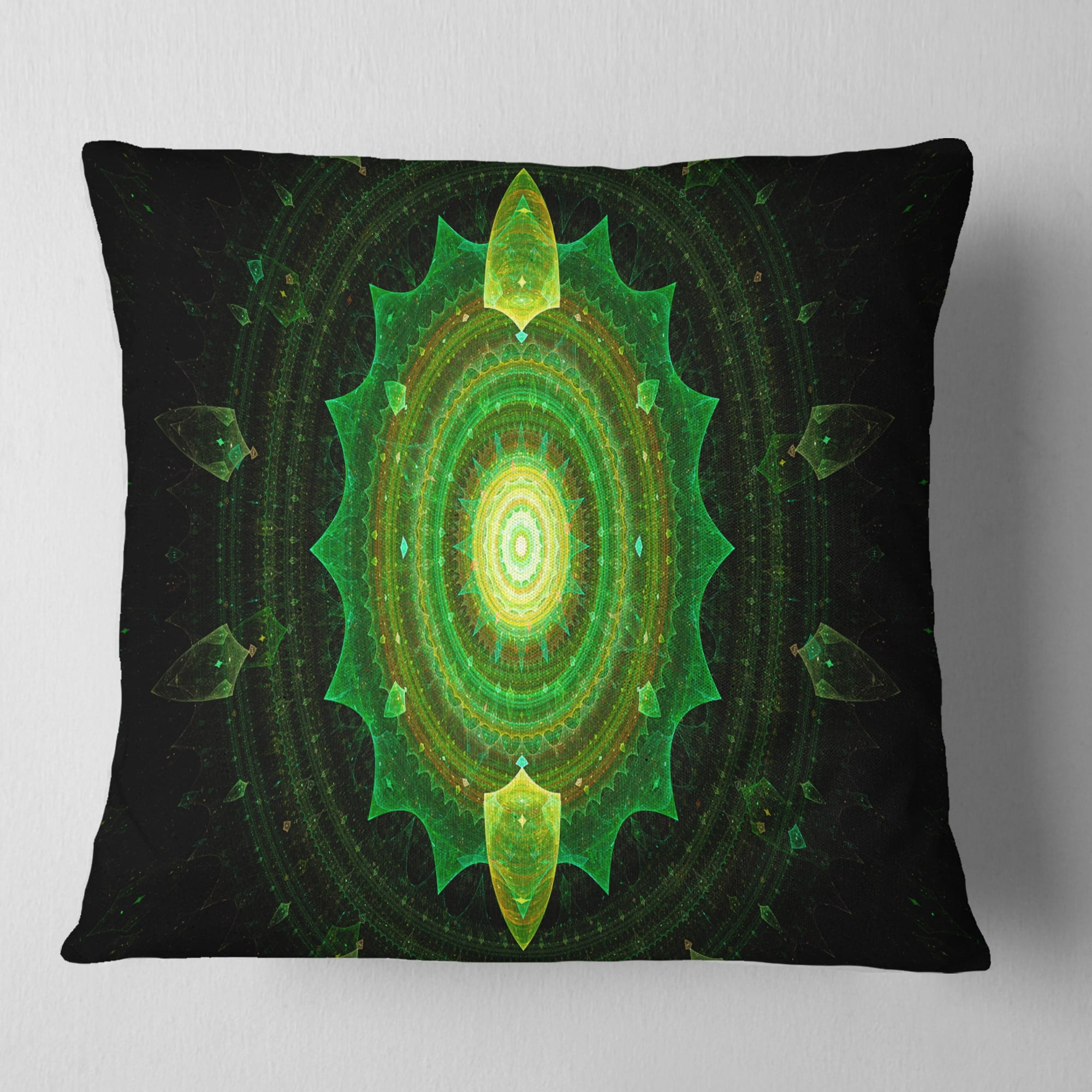 Designart Cabalistic Green Fractal Sphere - Abstract Throw Pillow - 16x16