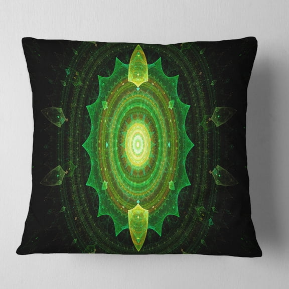 Designart Cabalistic Green Fractal Sphere - Abstract Throw Pillow - 16x16
