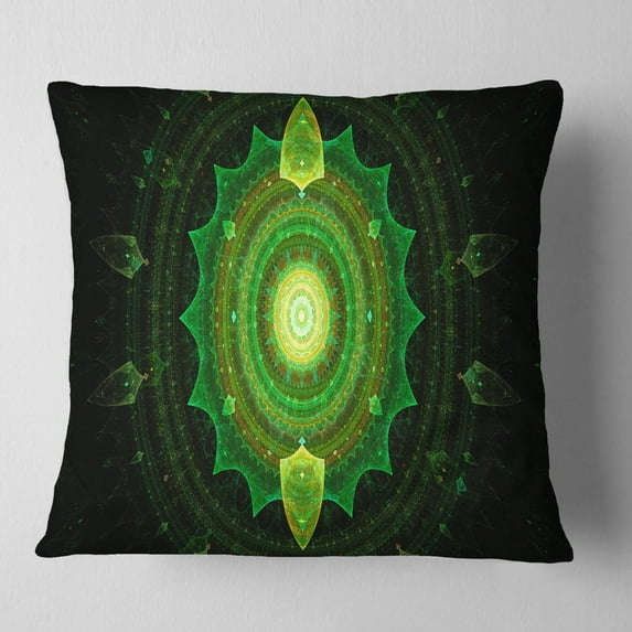 Designart Cabalistic Green Fractal Sphere - Abstract Throw Pillow - 18x18