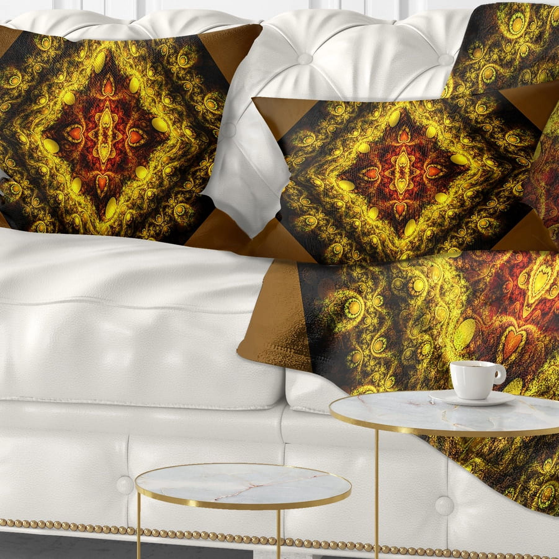 Designart Cabalistic Yellow Fractal Design - Abstract Throw Pillow - 12x20