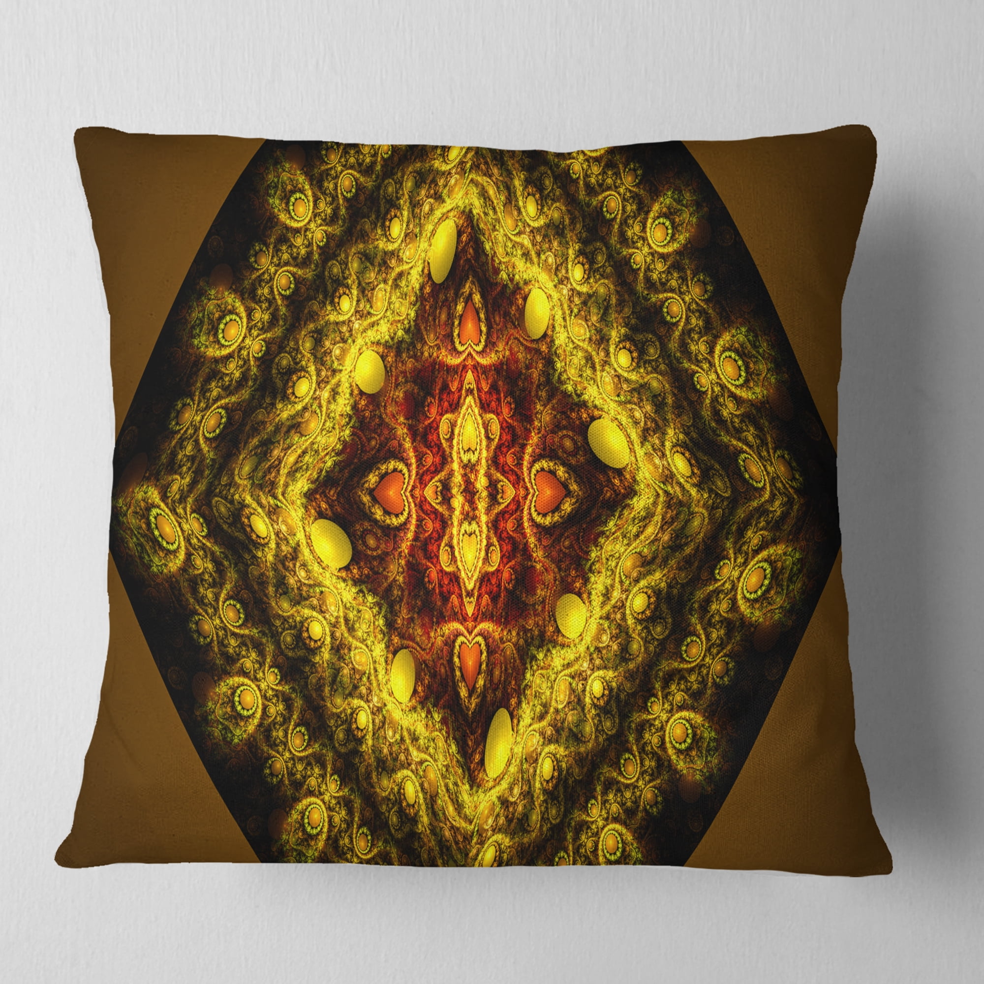 Designart Cabalistic Yellow Fractal Design - Abstract Throw Pillow - 16x16
