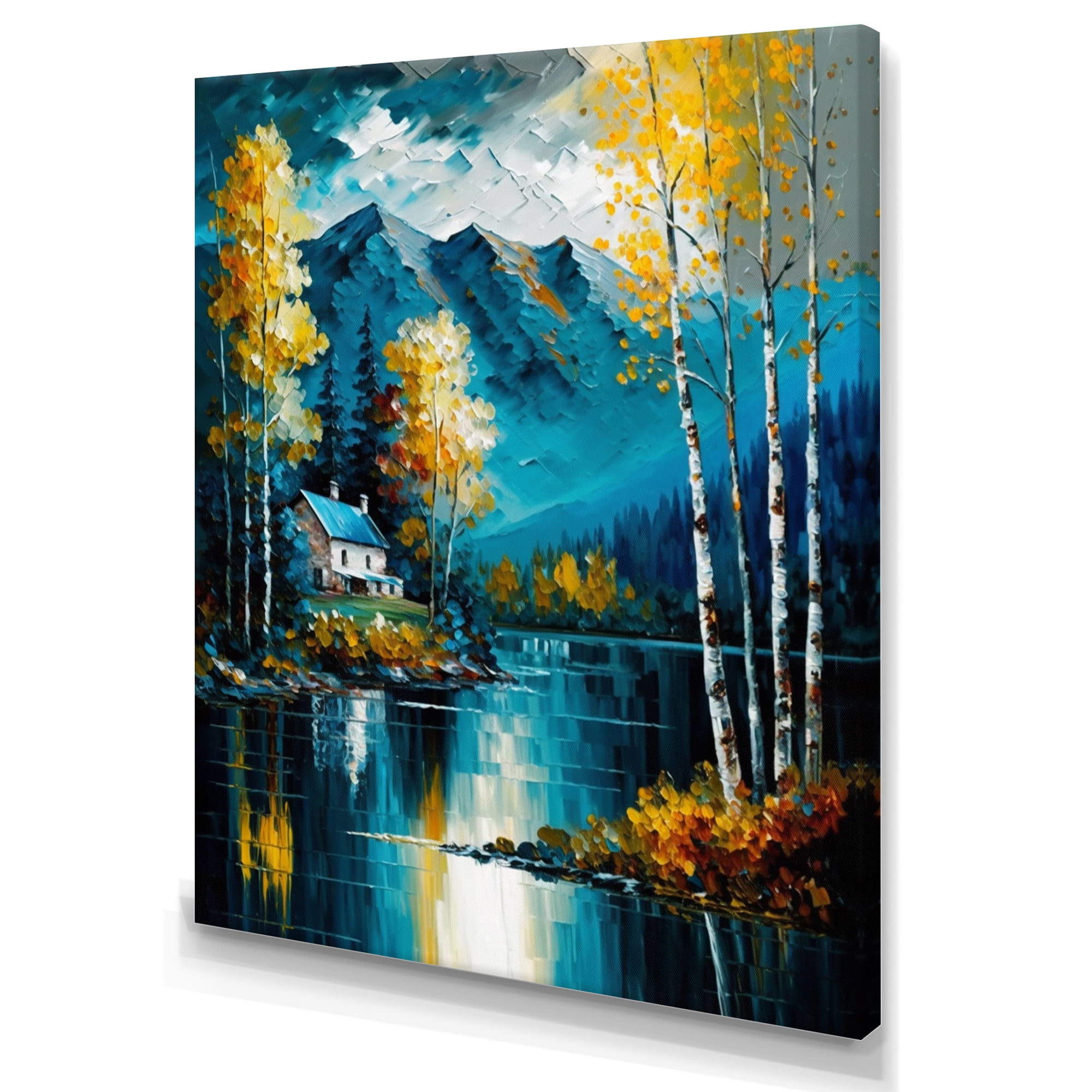 Designart Cabin By A Lake In Fall I Canvas Wall Art
