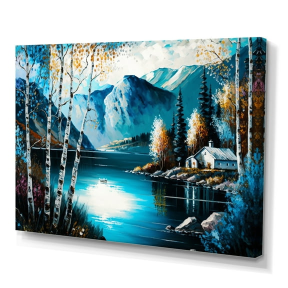 Designart Cabin By A Lake In Fall II Canvas Wall Art