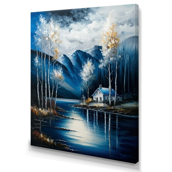 Designart Cabin By A Lake In Fall V Canvas Wall Art