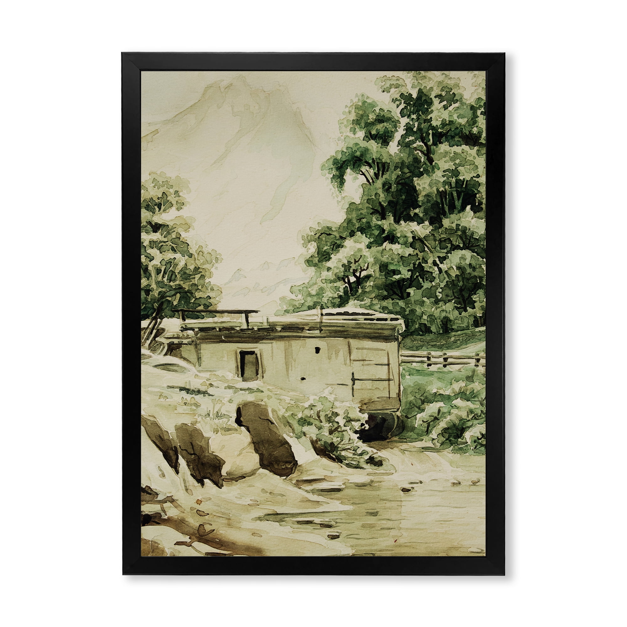 Designart 'Cabin In The Green Mountains' Cabin & Lodge Framed Art Print