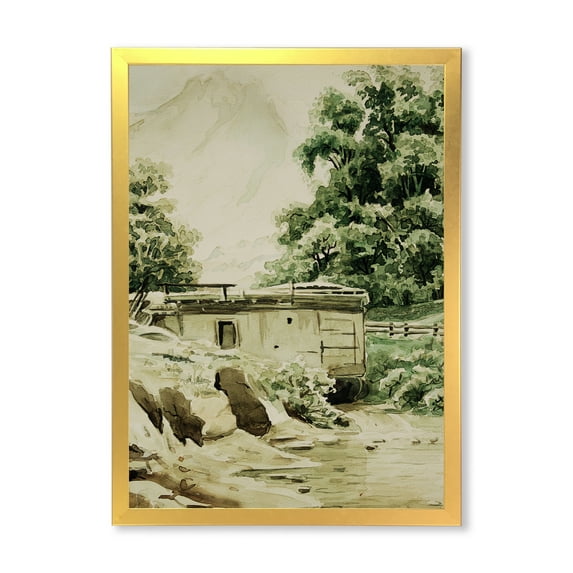 Designart 'Cabin In The Green Mountains' Cabin & Lodge Framed Art Print