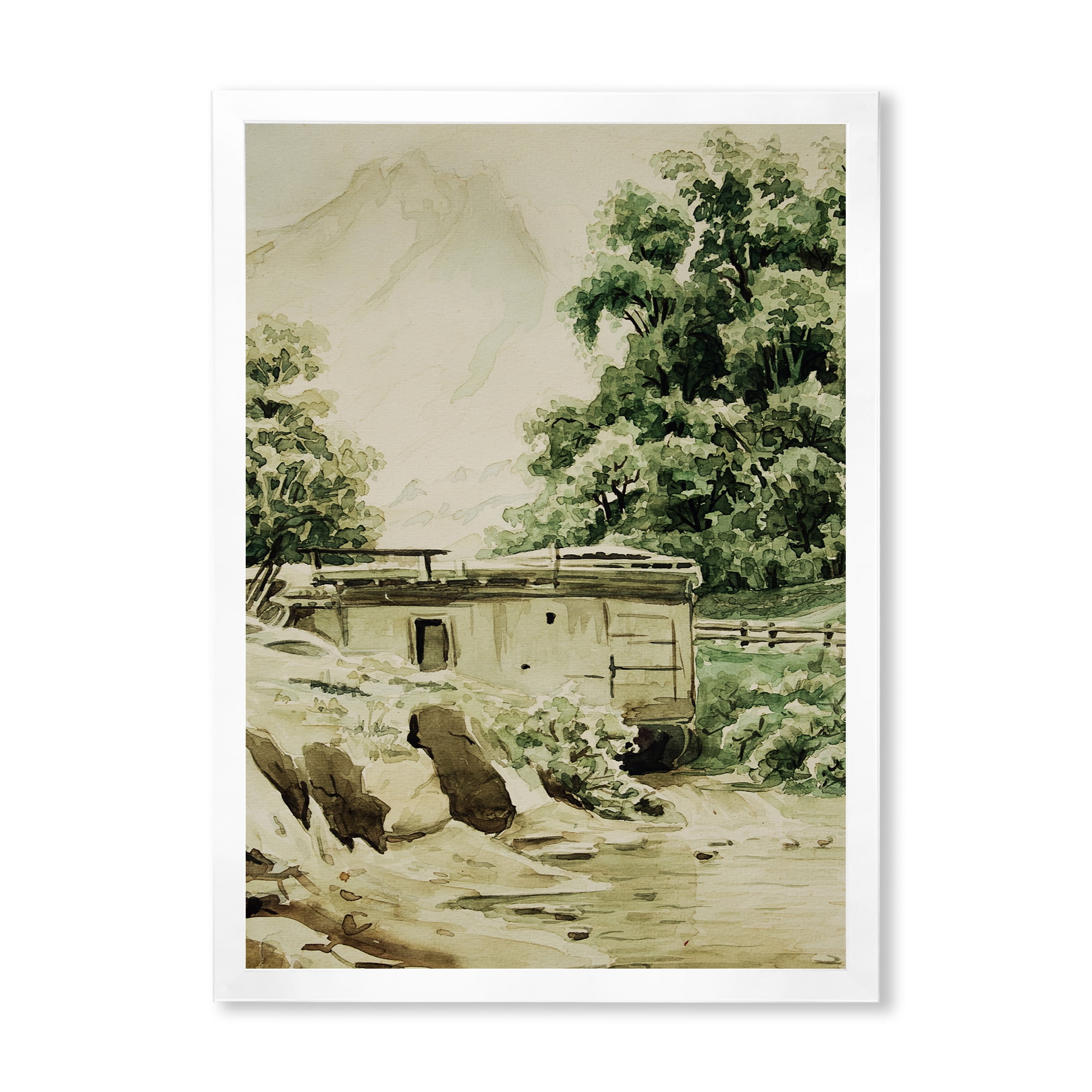Designart 'Cabin In The Green Mountains' Cabin & Lodge Framed Art Print
