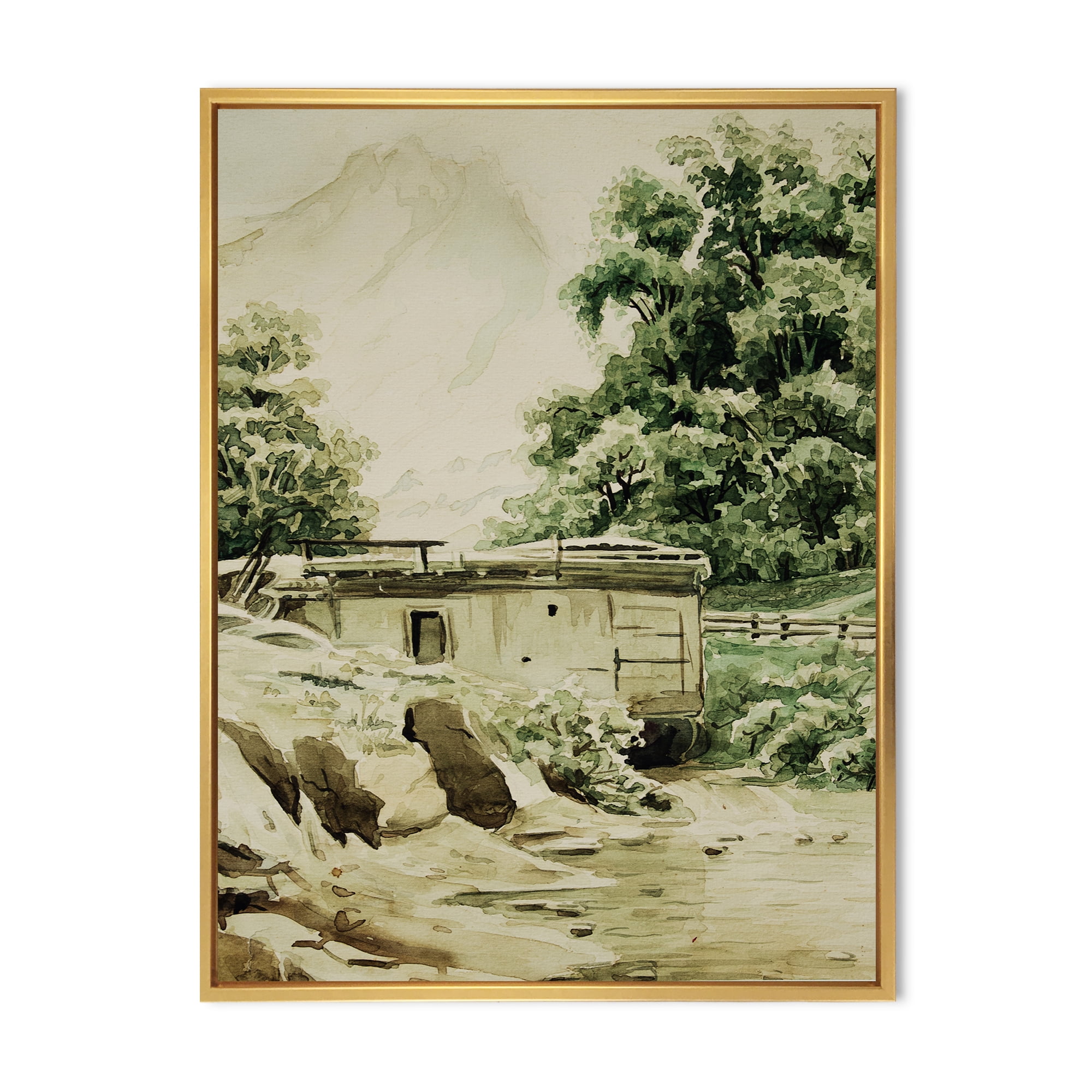 Designart 'Cabin In The Green Mountains' Cabin & Lodge Framed Canvas Wall Art Print