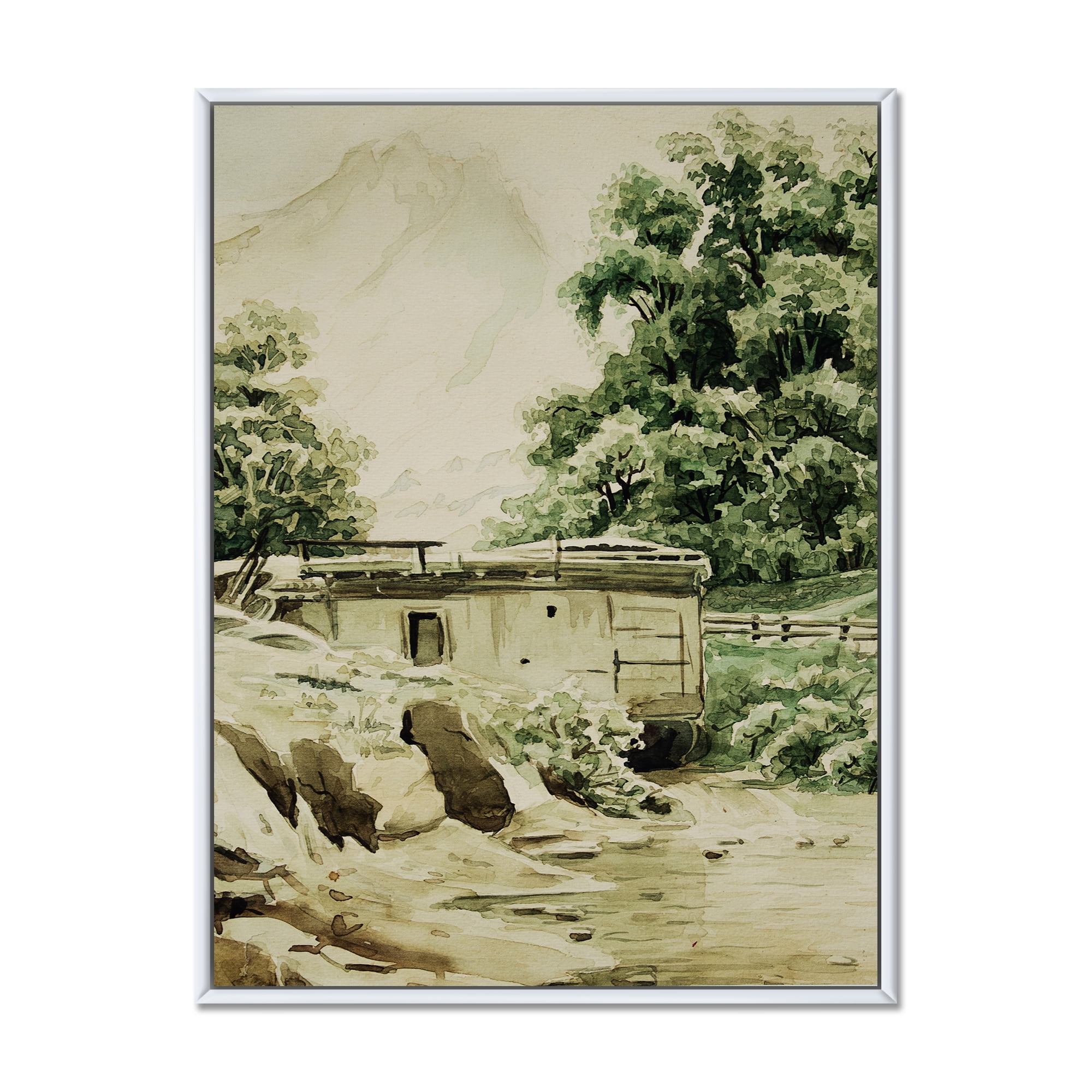 Designart 'Cabin In The Green Mountains' Cabin & Lodge Framed Canvas Wall Art Print