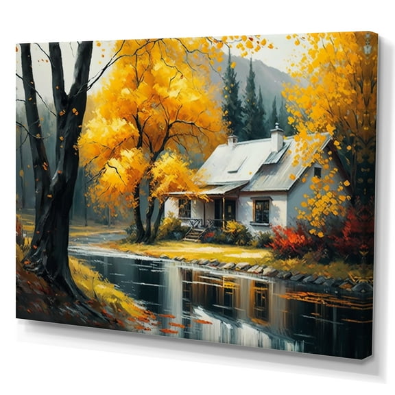 Designart Cabin In The Woods In Fall Canvas Wall Art