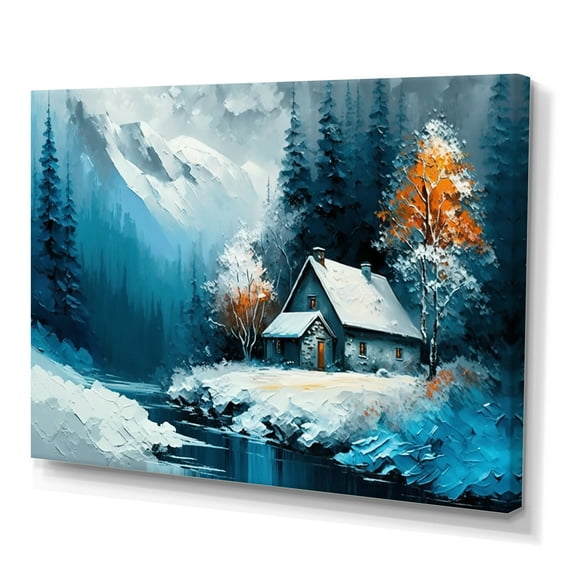 Designart Cabin In The Woods In Winter I Canvas Wall Art