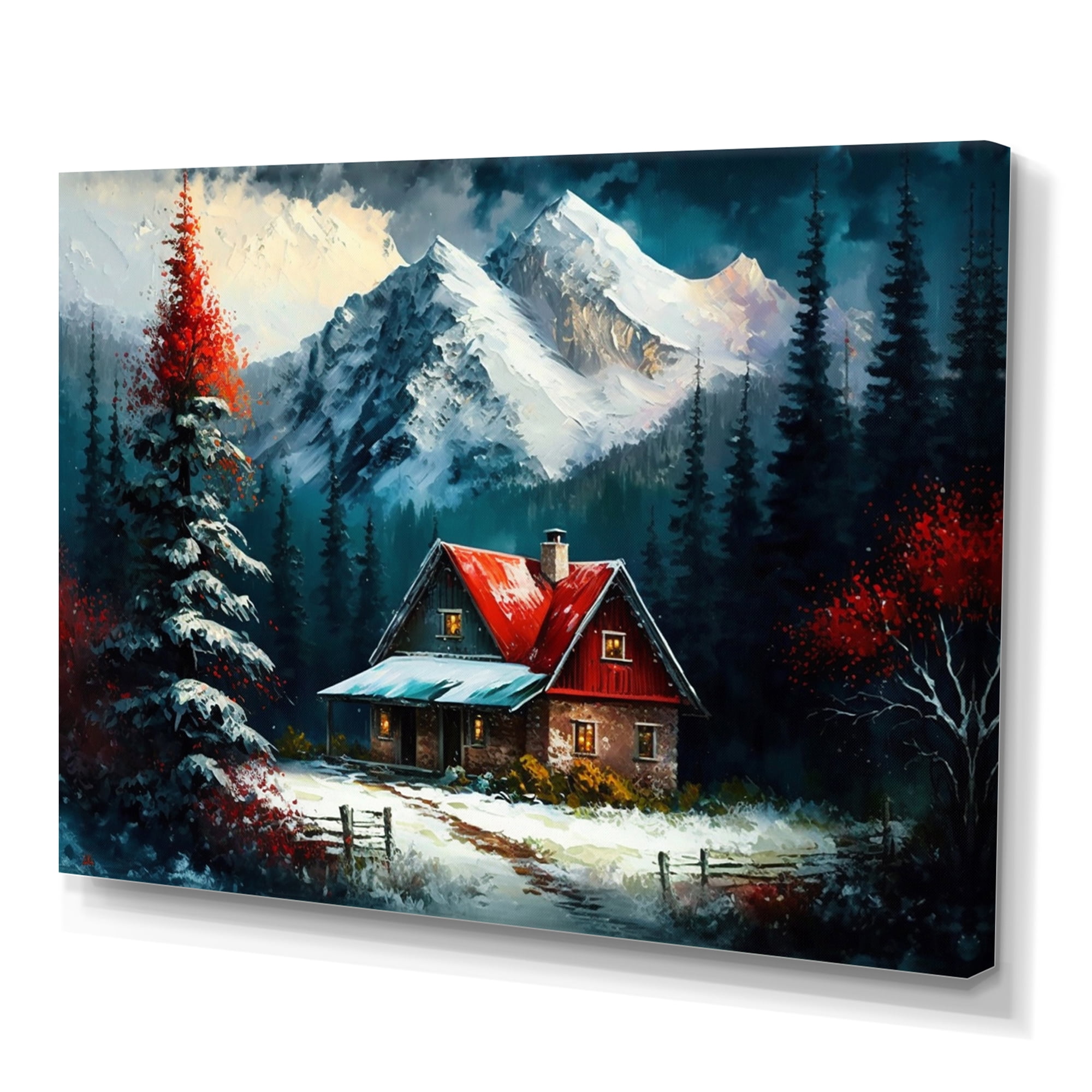 Designart Cabin In The Woods In Winter II Canvas Wall Art