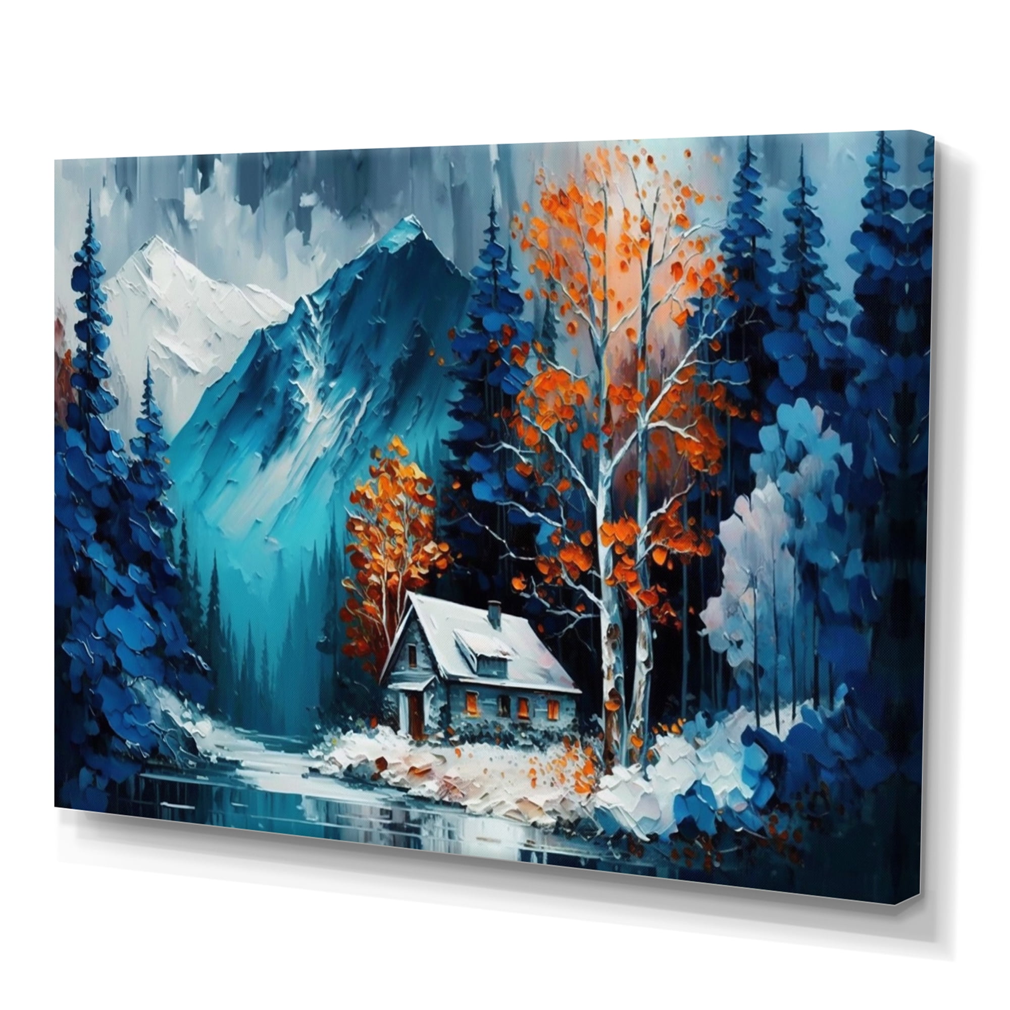 Designart Cabin In The Woods In Winter III Canvas Wall Art