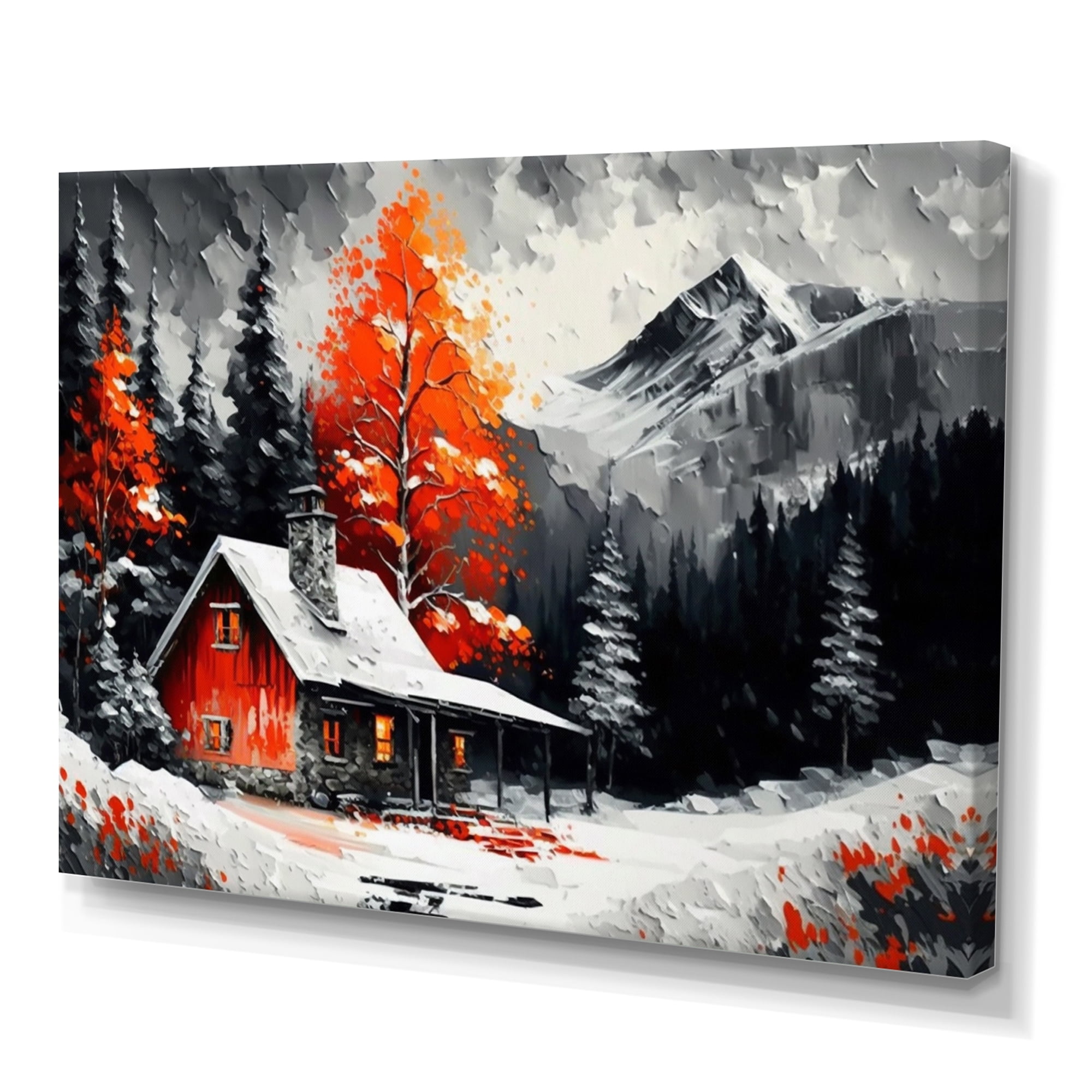 Designart Cabin In The Woods In Winter IV Canvas Wall Art