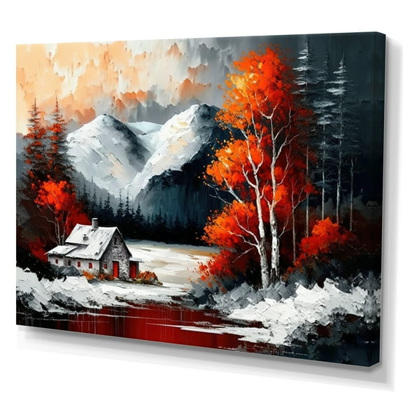 Designart Cabin In The Woods In Winter V Canvas Wall Art